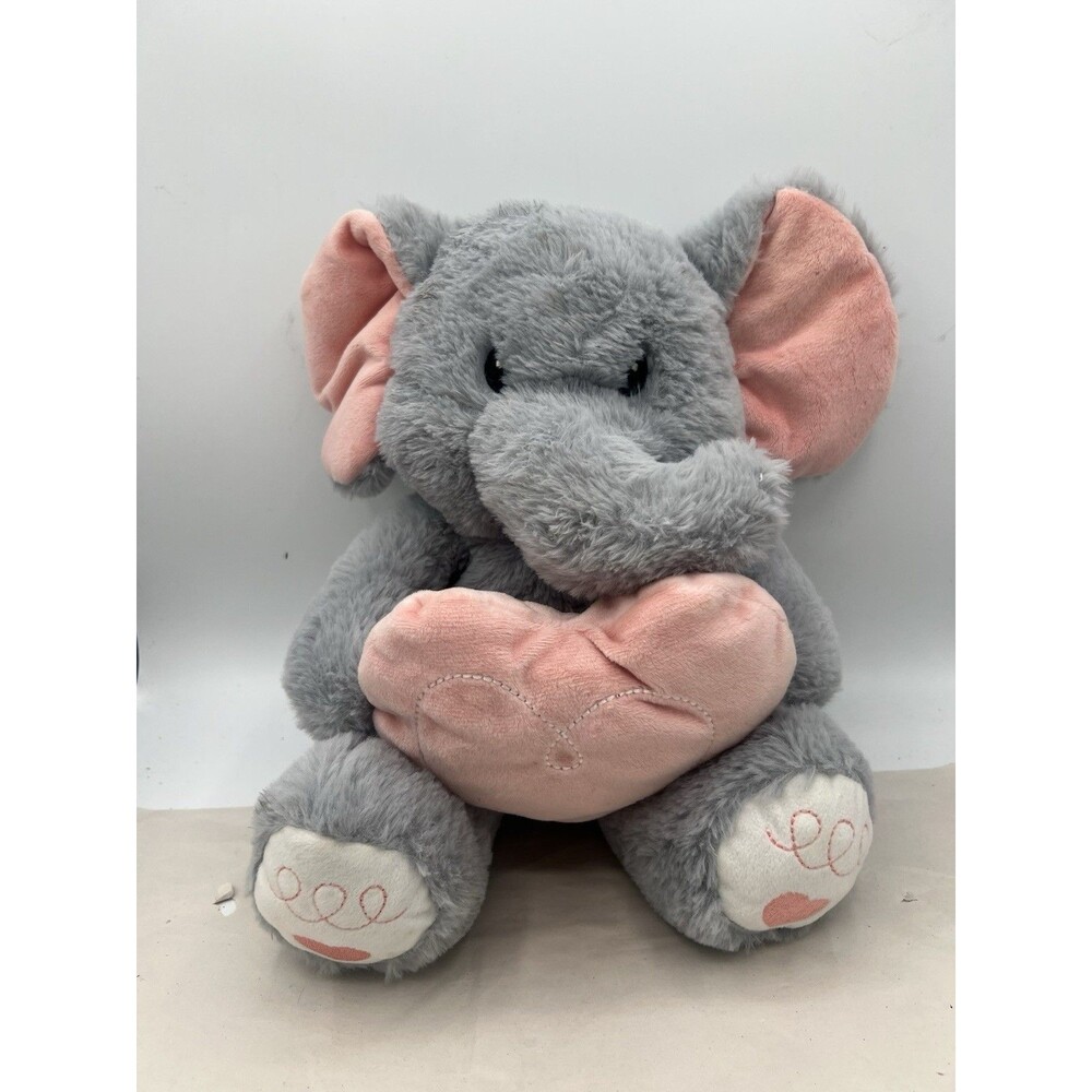 Elephant Plush Soft Stuffed Animal Baby Toy Gray With Pink Eyes & Ears
